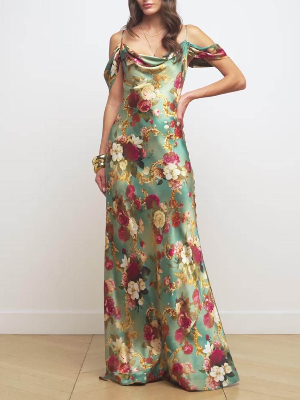 Radiant Off-The-Shoulder Stylish Printed Maxi Dress