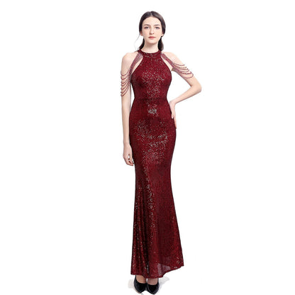 Harper formal sequin halterneck dress - Lady Occasions