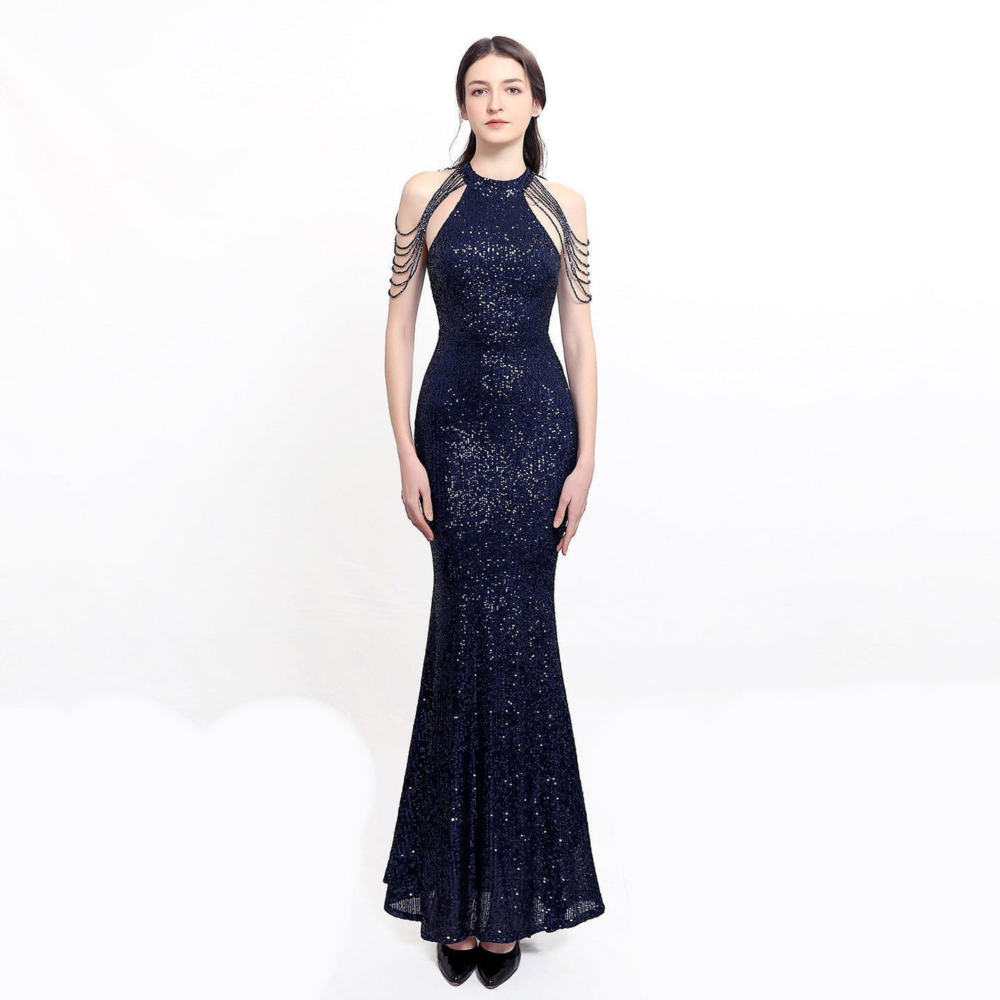 Harper formal sequin halterneck dress - Lady Occasions