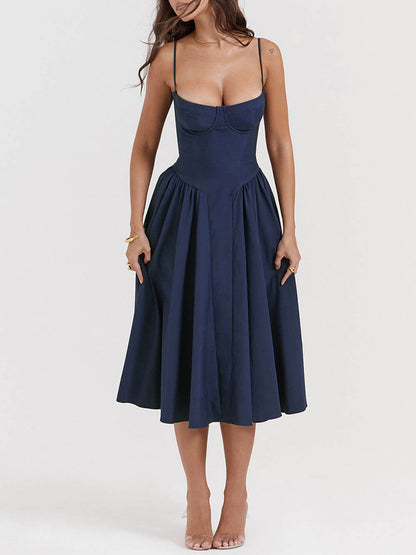 V-Neck Strapless Stylish Midi Dress