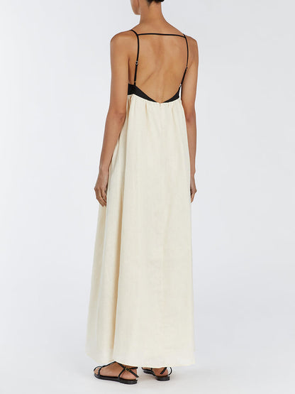 Loose Suspender Black And Graceful White Patchwork Maxi Dress