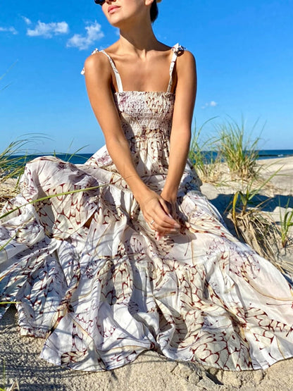 Elegant Vacation Print Charming Pleated Tiered Dress