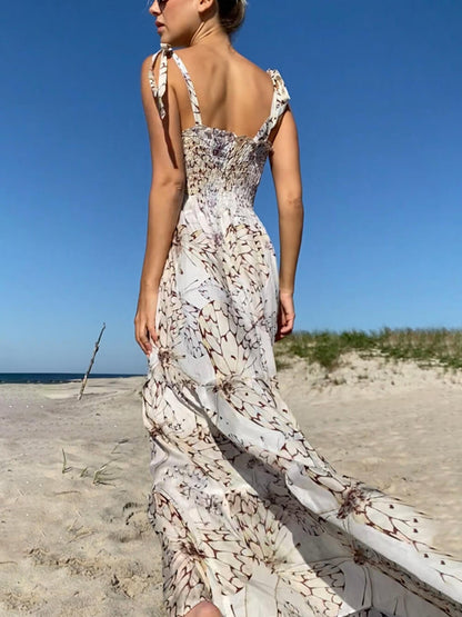 Elegant Vacation Print Charming Pleated Tiered Dress
