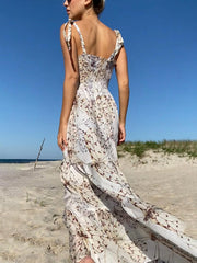 Elegant Vacation Print Charming Pleated Tiered Dress