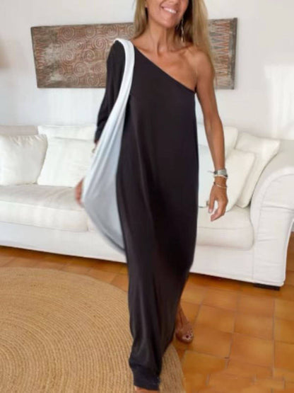 Side One Shoulder Charming Statement Maxi Dress