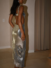 Sequin Cut Stylish Out Maxi Dress