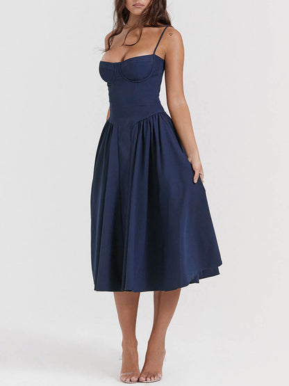 V-Neck Strapless Stylish Midi Dress