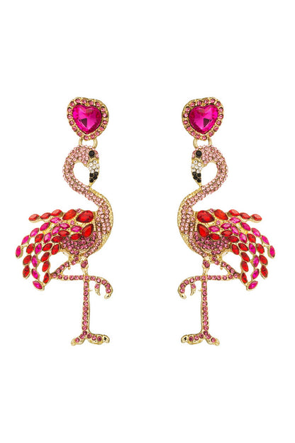 Rhinestone Heart Flamingo Earrings