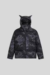 Spider Print Cat Ear Mask Hood Puffer Jacket