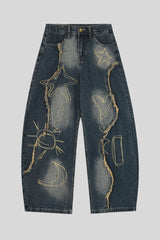 Celestial Line Embroidered Wide Leg Jeans