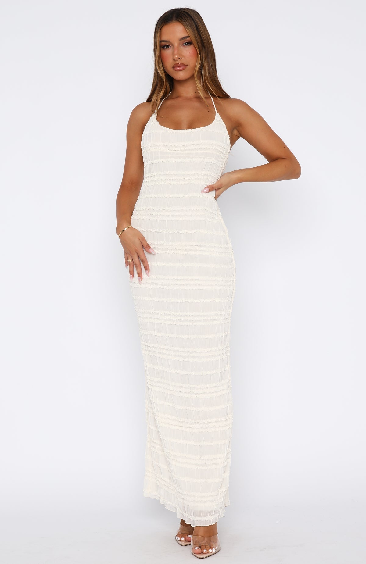 Never Say Goodbye Halter Maxi Dress Cream