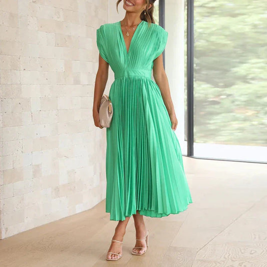 Adele - V-neck dress with pleats