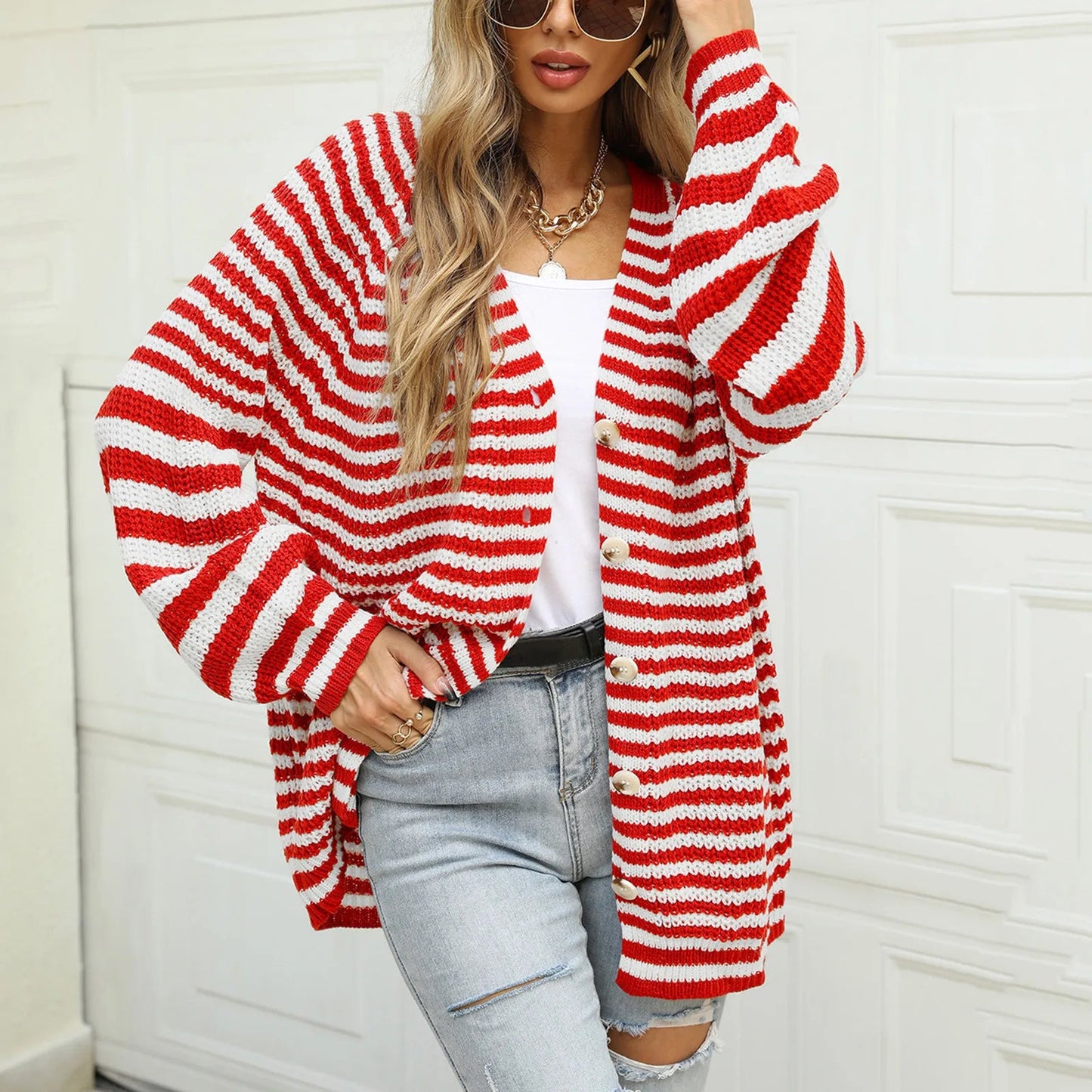 Knitted Long Sleeve Cardigan Christmas Sweater - Autumn Winter Warm Casual