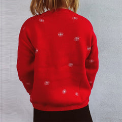 Thickened Color Blocked Hoodie Snowflake Loose Round Neck Christmas Sweater Red / S Sweaters-L
