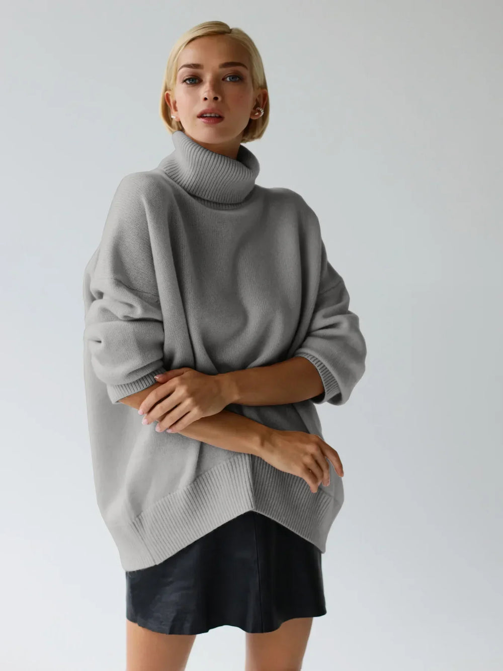 Chic Thickened Inner Wear Solid Fashion Knitted Jumper Christmas Sweater Light Grey / S Sweaters-L