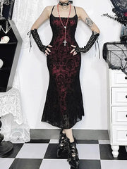 Antique Cross Design Spaghetti Midi Dress