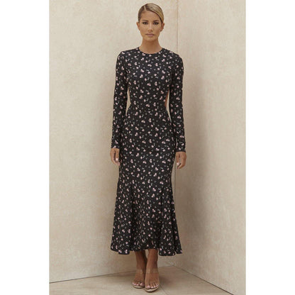 floral halter sexy slim long-sleeved dress