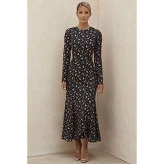 floral halter sexy slim long-sleeved dress