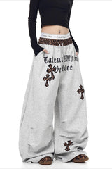 Gothic Cross Graphic Baggy Barrel Leg Sweatpants