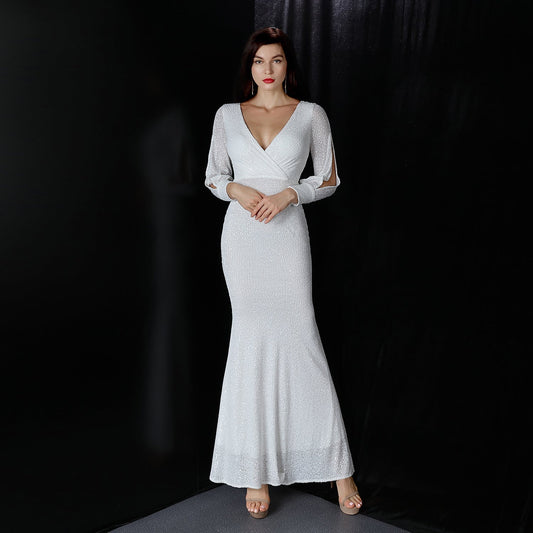 Ella long-sleeve sequined formal fishtail dress - Lady Occasions