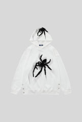 Flocked Spider Snap Hem Hoodie