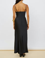 Magnetic Forces Flower Charming Embroidery Maxi Dress Black