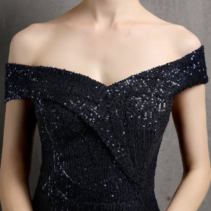 Clara Glitter Off the Graceful Shoulder Split Dress For Prom