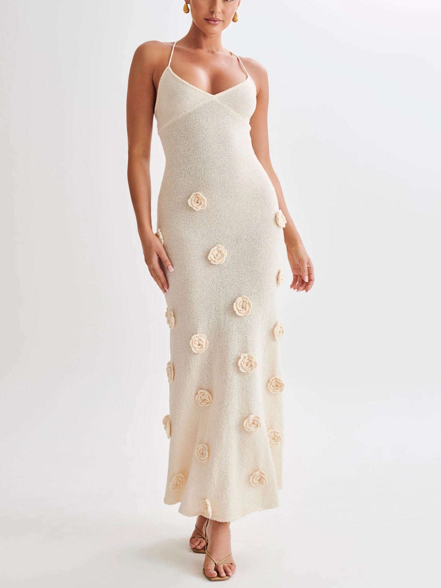 Knitted Floral Stylish Midi Dress
