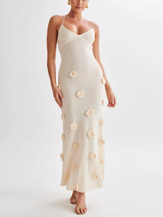 Knitted Floral Stylish Midi Dress