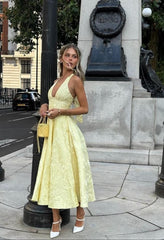 Niamh - Elegant Embroidered Deep V Sleeveless Dress