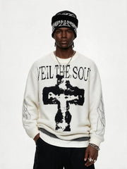 Cross Typography Jacquard Relaxed Sweater