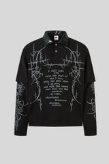 Barbed Wire Graphic Layered Polo Collar Tee