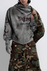 Masked Hood Washed Full Zip Hoodie