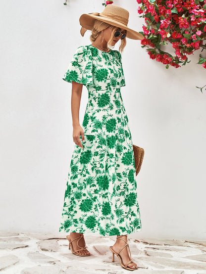 Floral Neck Tied Open Back Dress