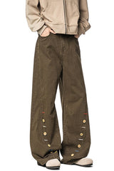 Button Trim Wide Leg Cargo Pants