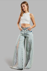 Low-Rise Y2K Lace Panel Flare Leg Jeans