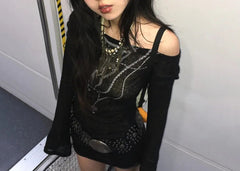 Tattoo Print Knit Top Black / S