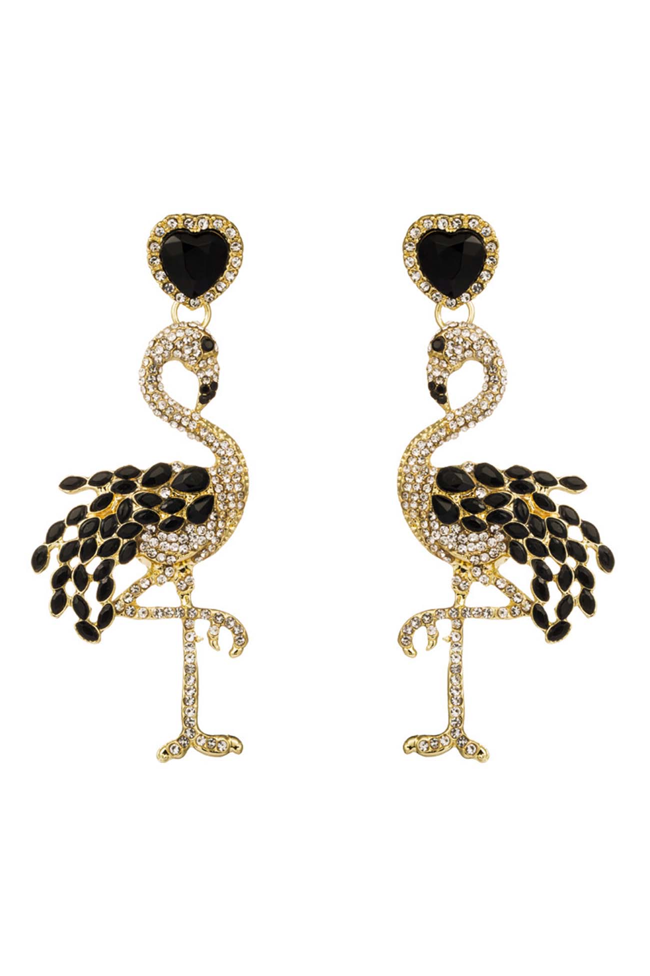 Rhinestone Heart Flamingo Earrings