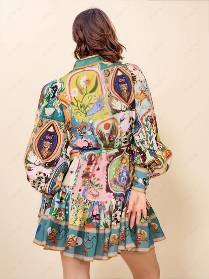 Graffiti Casual Evergreen Charming Printing Mini Dress