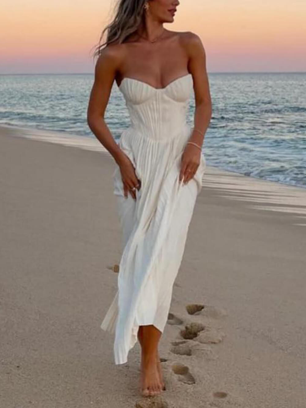 Elegant Pleated Stylish Strapless Maxi Dress