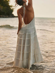 Somewhere Sunny Strappy Hanging Graceful Neck Drop-Waist Maxi Dress