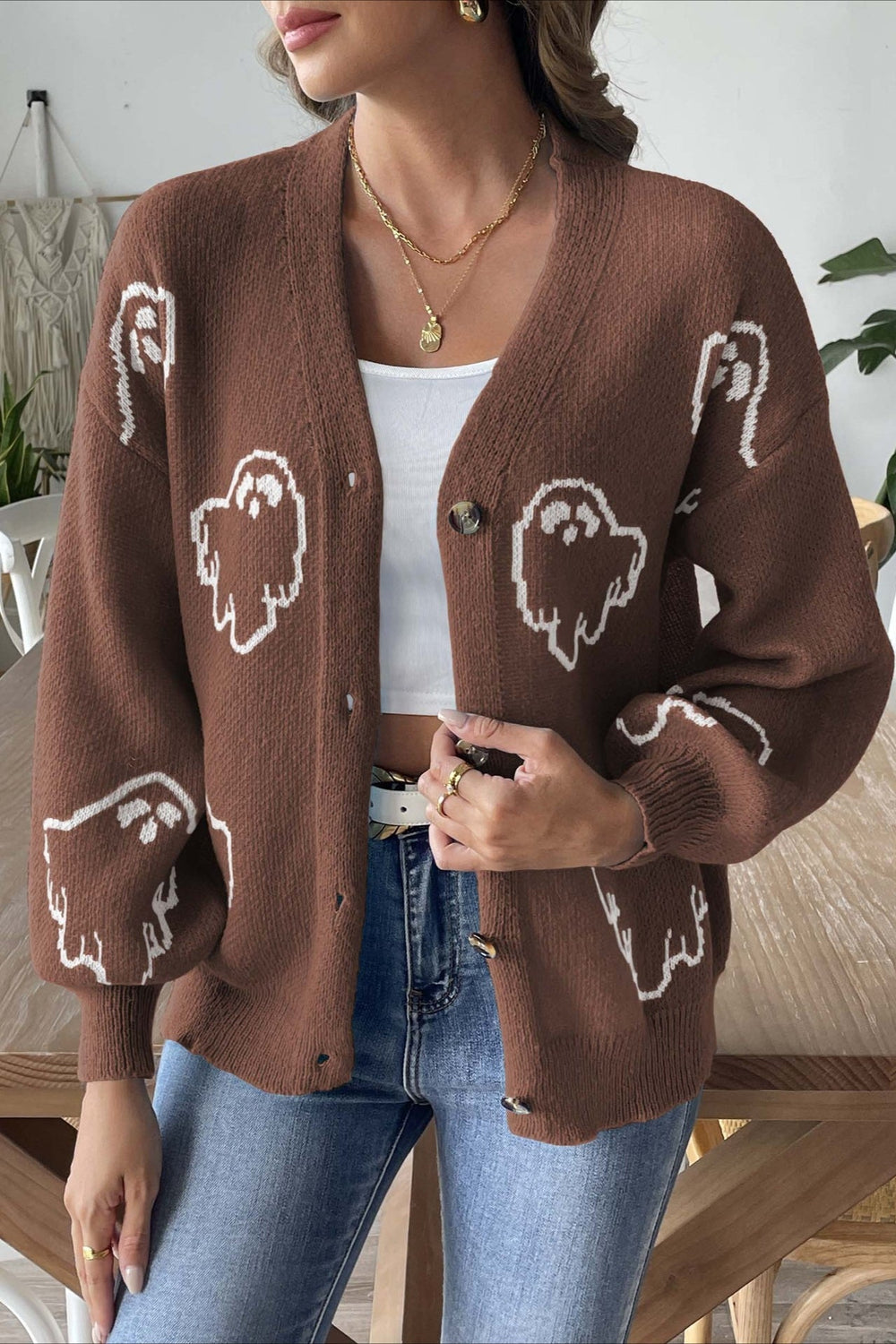 Jacquard Button Cardigan