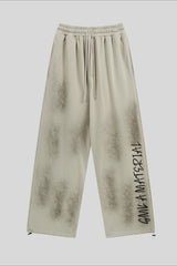 Washed Typography Wide Leg Fleece Sweatpants