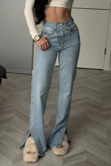 Retro Asymmetric Waist Slimming Jeans