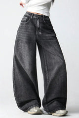 Wing Embroidered Baggy Wide Leg Jeans