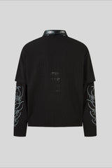 Barbed Wire Graphic Layered Polo Collar Tee