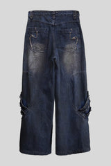 Distressed Ripped Wide Leg Denim Jeans