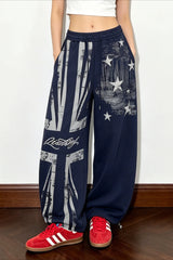 Star Graphic Drawstring Wide Leg Sweatpants