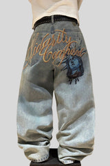 Graffiti Letter Embroidered Straight Leg Jeans