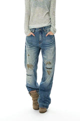 Rivet Lightning Distressed Flare Jeans
